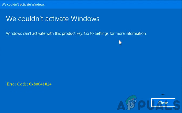 Исправлено: ошибка активации Windows 10 0x80041024