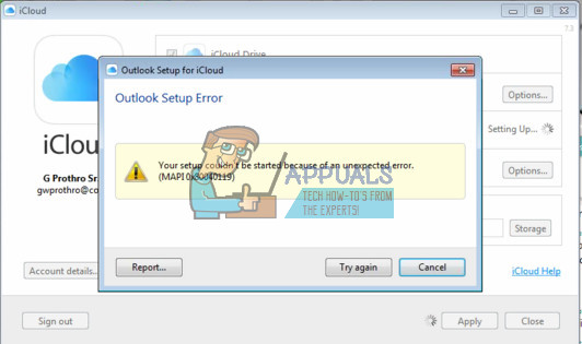 Fix: Din opsætning kunne ikke startes på grund af en uventet fejl iCloud Outlook-fejl