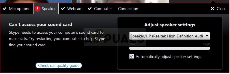 Correção: o Skype não consegue acessar a placa de som
