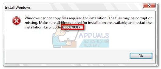 Correção: Erro de instalação do Windows 0x80070017