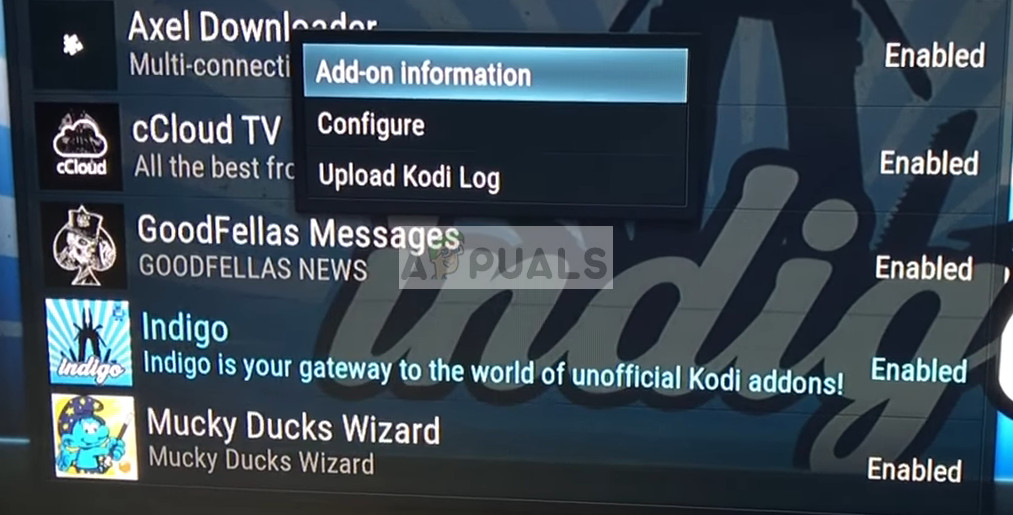 Add-on Information of Indigo on Kodi