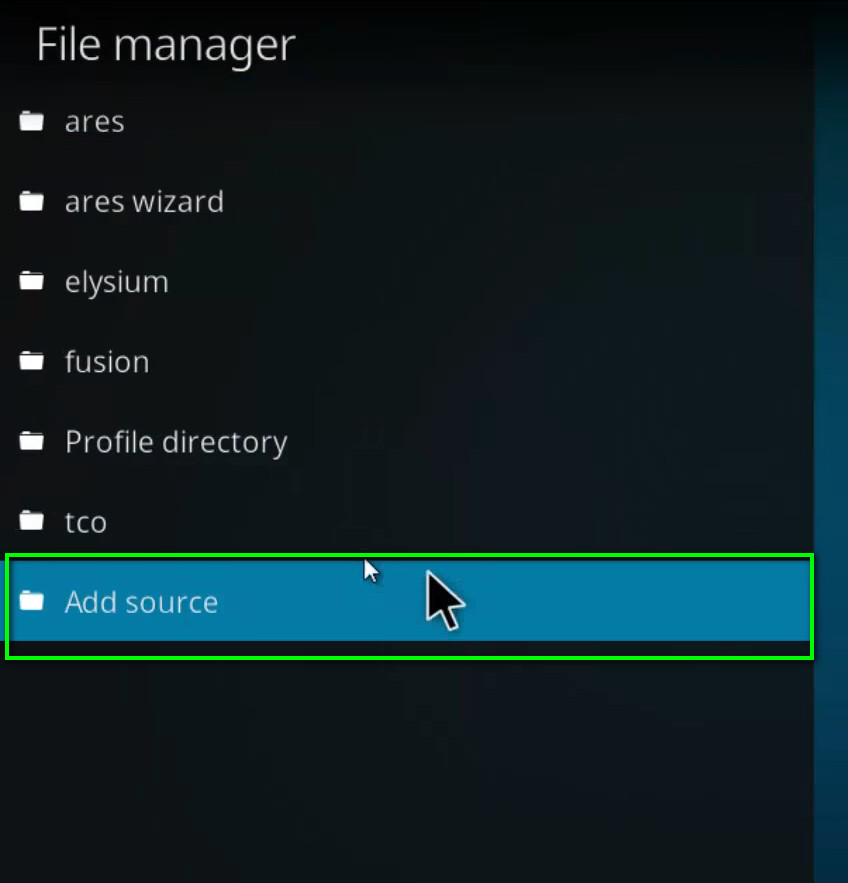 Lisää lähde -vaihtoehto Kodi File Managerissa
