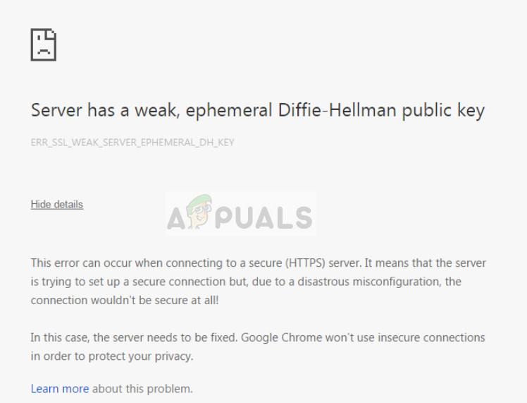 Oprava: Server má slabý dočasný verejný kľúč Diffie-Hellman