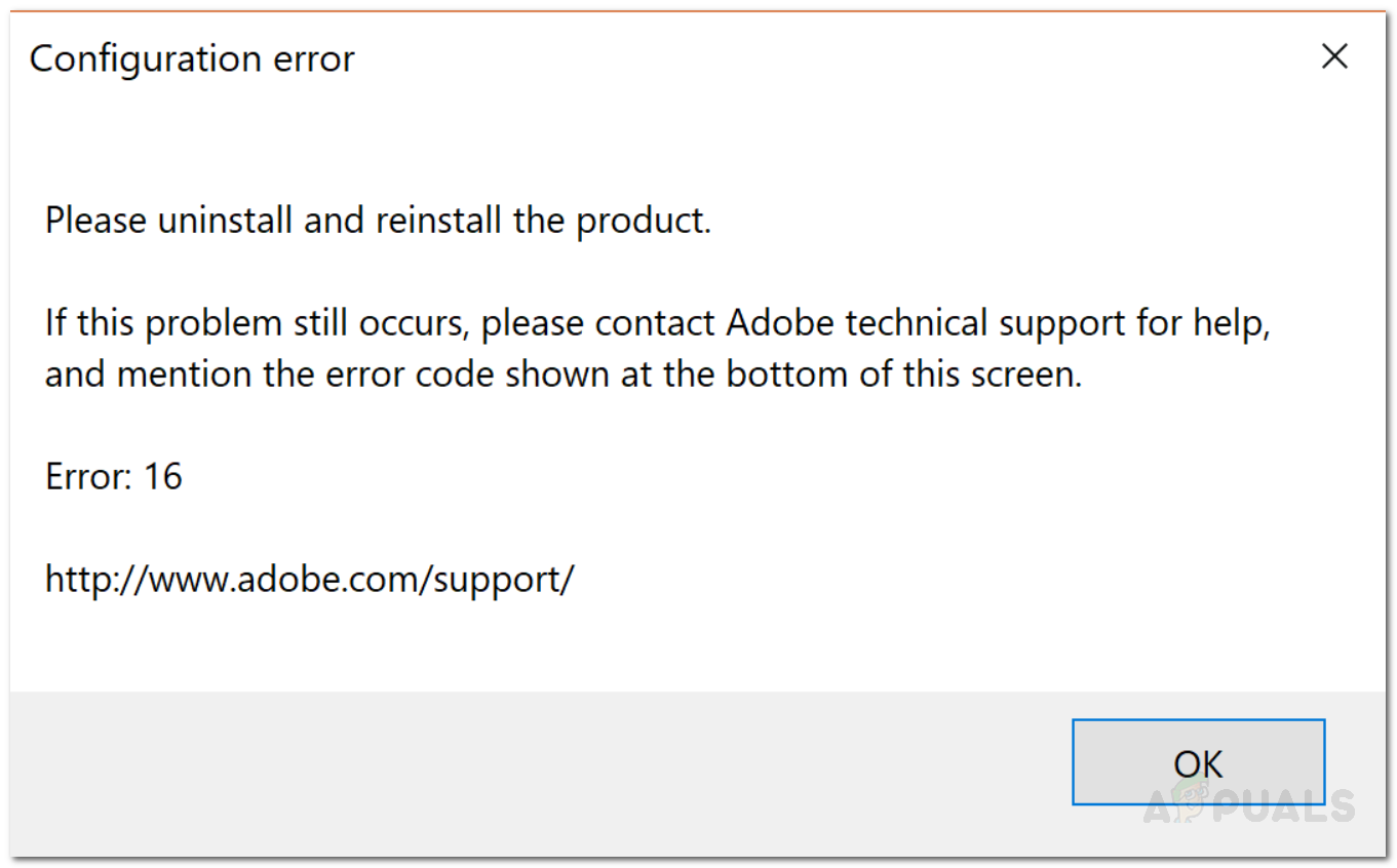 修正：Adobe構成エラー16「アンインストールして再インストール」