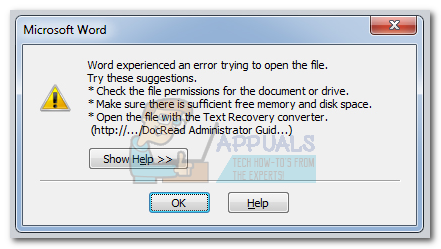 Fix: Word upplevde ett fel när du försökte öppna filen
