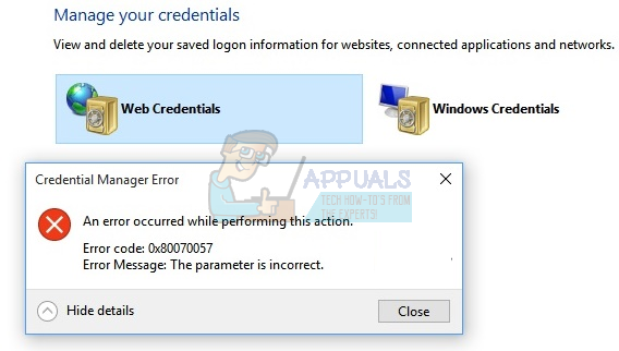 FIX: Credential Manager Error 0x80070057 'ang parameter ay hindi tama'