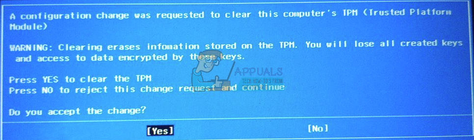 Remediere: a fost solicitată o modificare a configurației pentru a șterge TPM-ul acestui computer