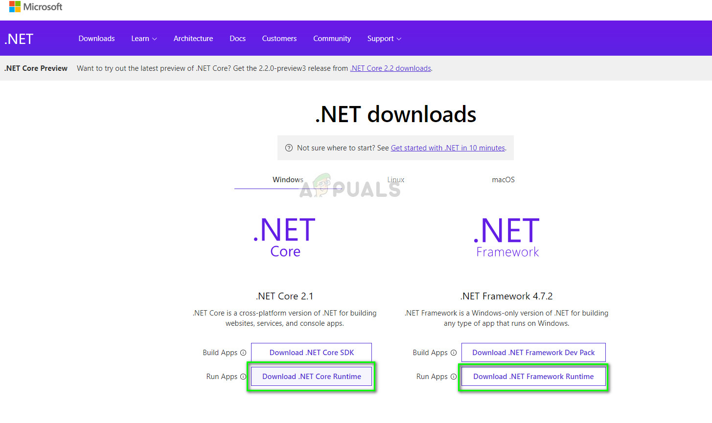 .NET Core / Framework lataa Windows 10