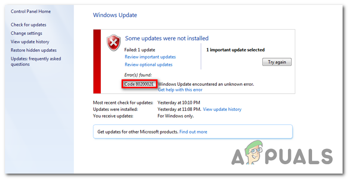 Como corrigir o erro 8020002e do Windows Update?