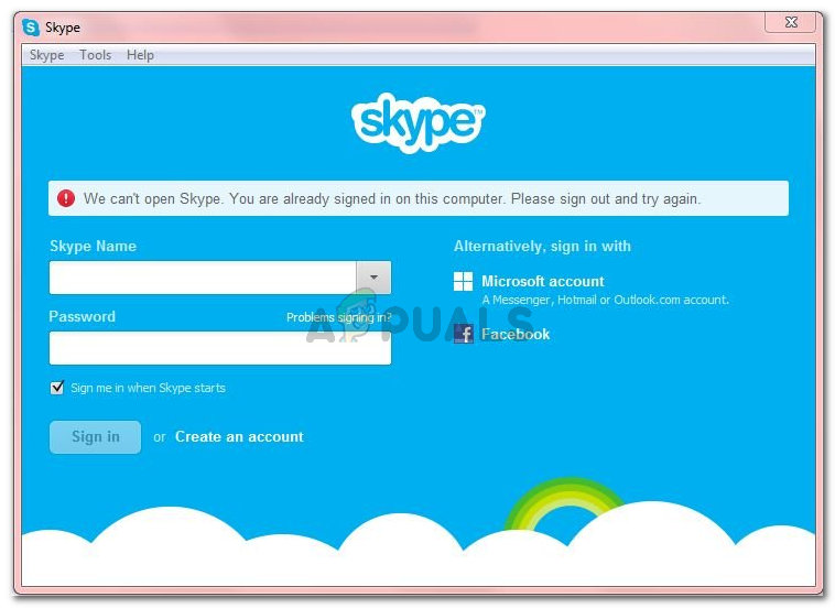 Oprava: Skype nemôžeme otvoriť. V tomto počítači ste už prihlásení
