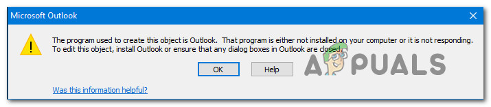 修正：Outlookエラー「このオブジェクトの作成に使用されたプログラムはOutlookです」
