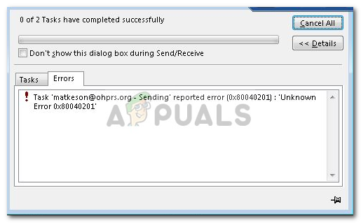 Исправлено: ошибка отправки 0x80040201 в Outlook