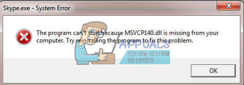 Fix: Skype-Fehler MSVCP140D.dll fehlt
