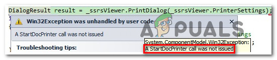 Como corrigir o erro ‘A Startdocprinter Call was not Issued’?