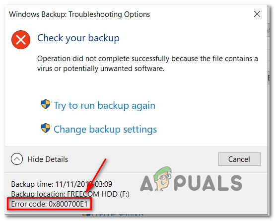 Nabigo ang Windows Backup na may Error Code 0x800700E1