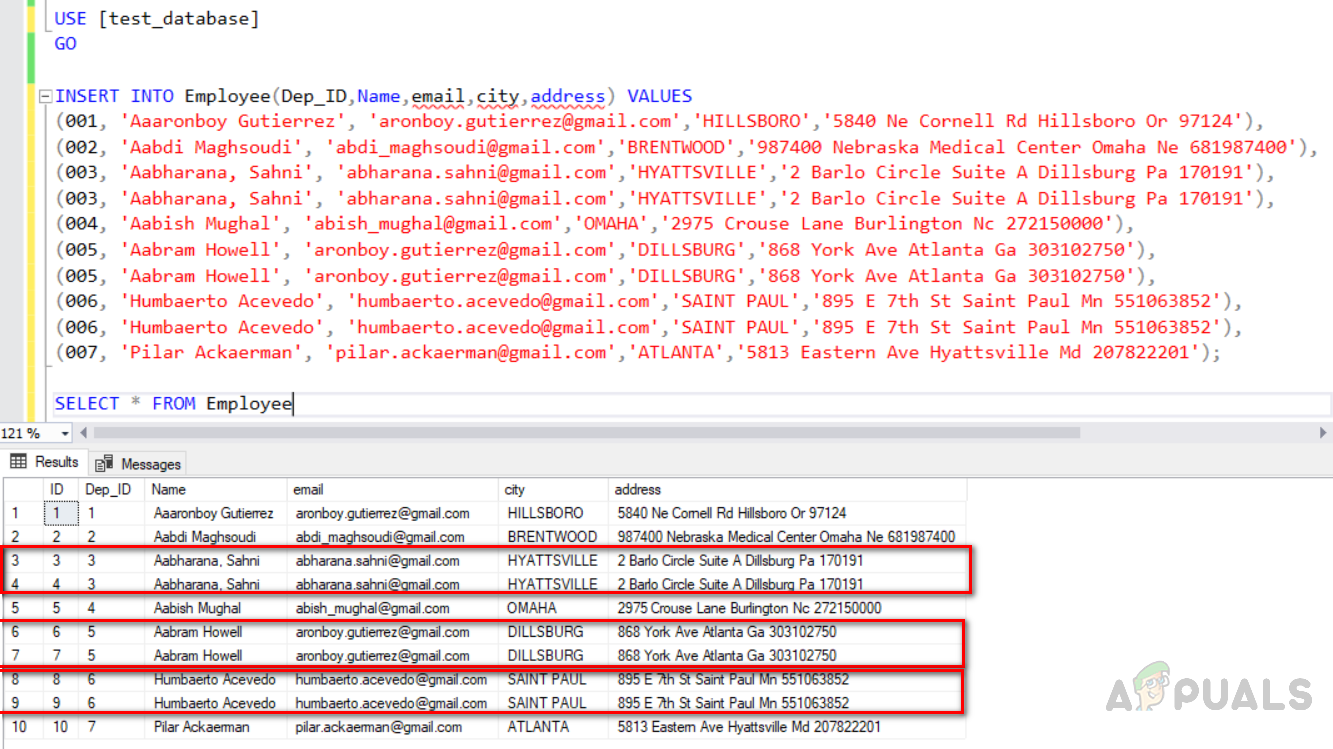 SQL सर्वर तालिका से डुप्लिकेट पंक्तियाँ कैसे निकालें?