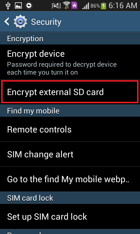 kryptere eksternt SD-kort