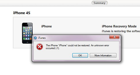 Fix: iPhone gendan problem ukendt fejl 1