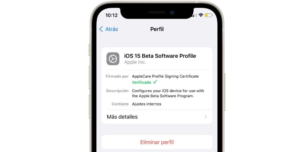 usuń profil beta ios 15 iphone