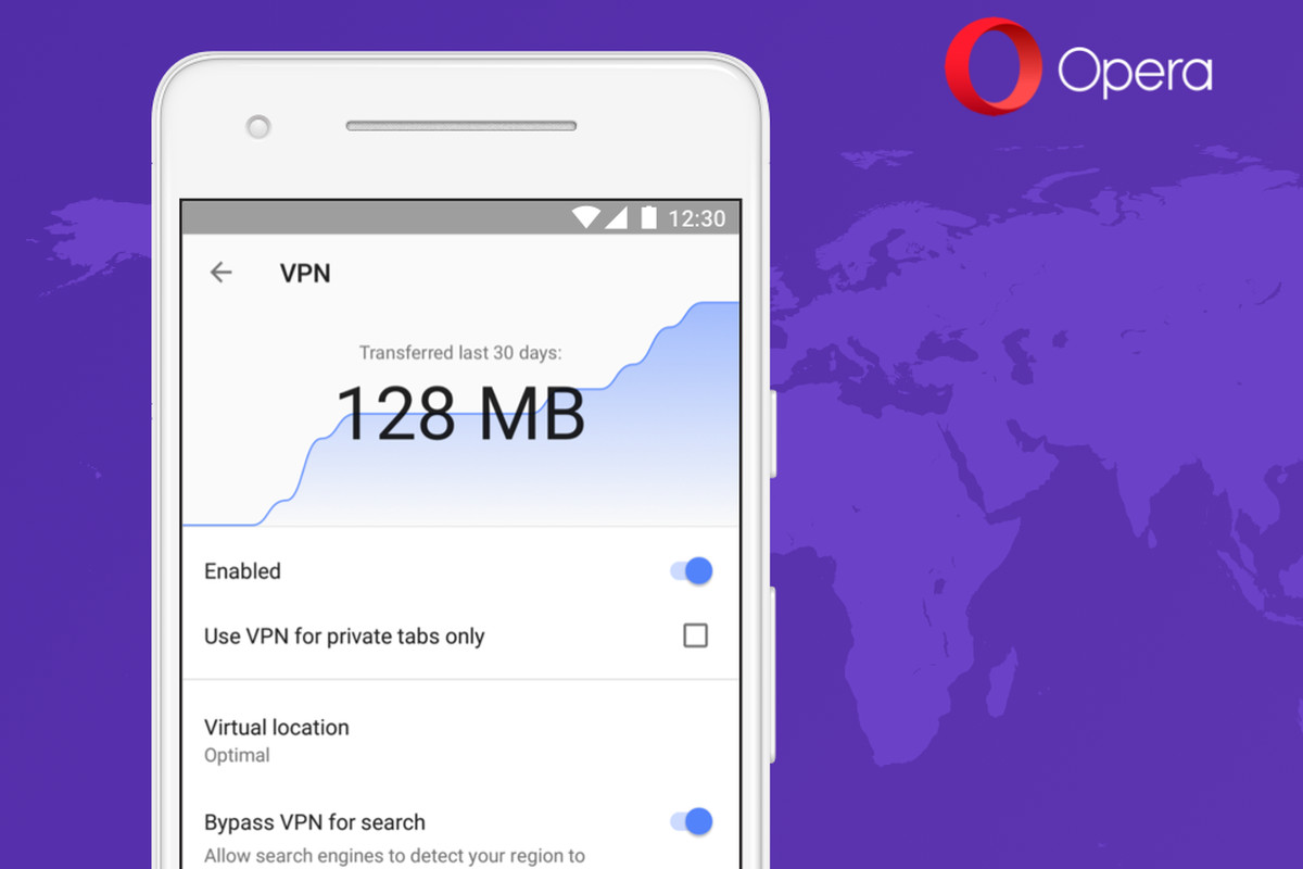 Opera VPN paluuta Opera 51: ssä Androidille