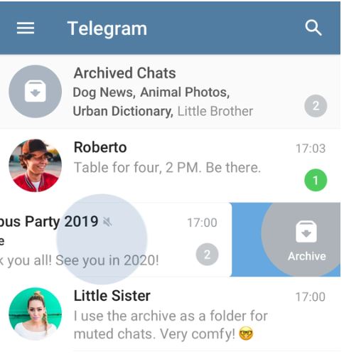 Funkcija arhiva klepeta Telegram