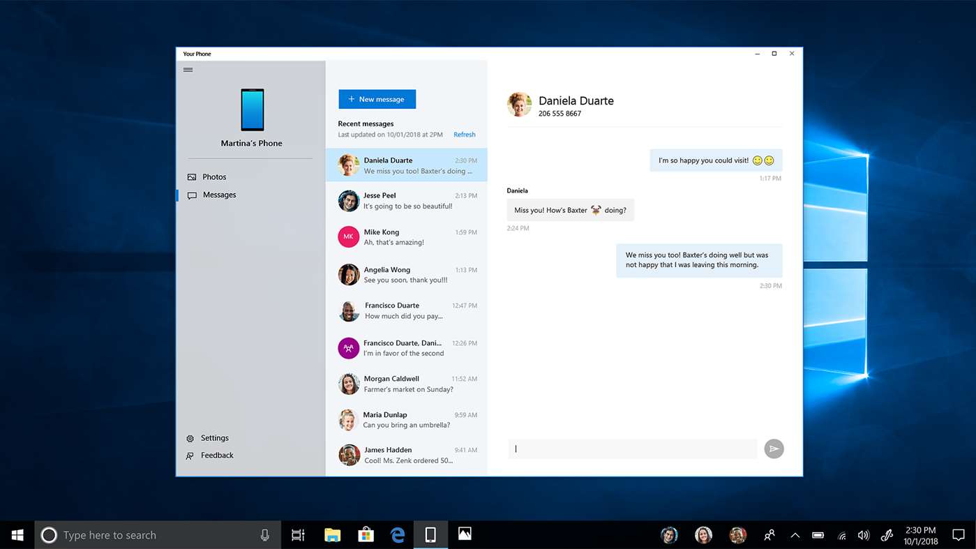 A Microsoft 'Your Phone' alkalmazás-megújítása hiperhivatkozás-támogatást nyújt az üzenetekben