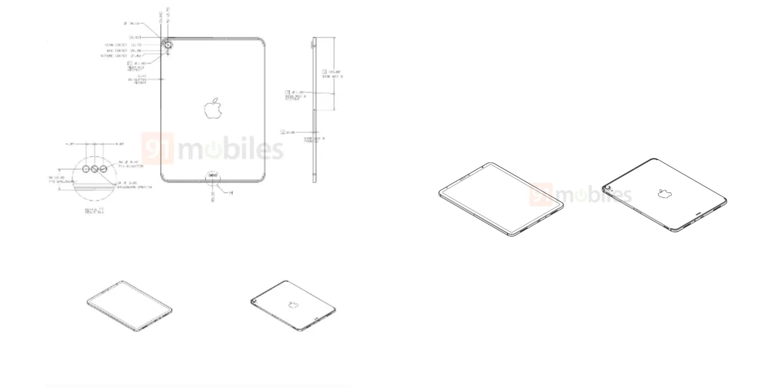 Процури иПад 10,8-инчни шематски захтев за иПад, сличан дизајну, тањим оквирима и „Можда“ Фаце-ИД-у