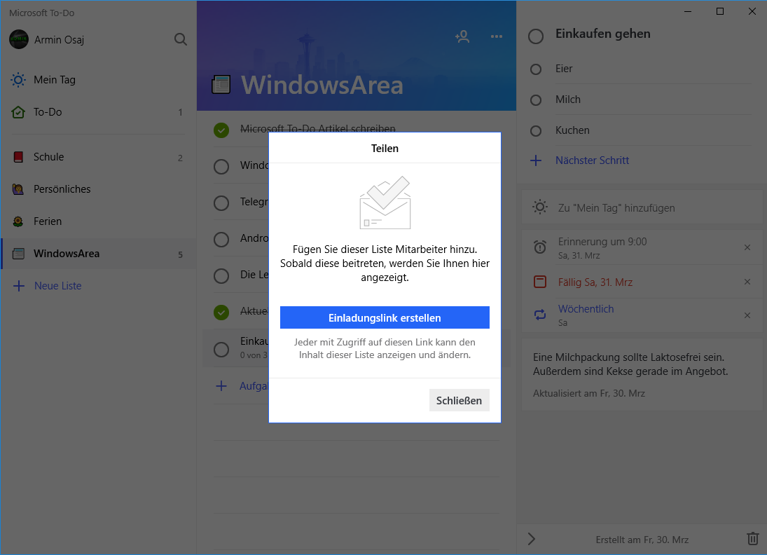 Firma Microsoft dodaje funkcję udostępniania list do aplikacji Windows 10