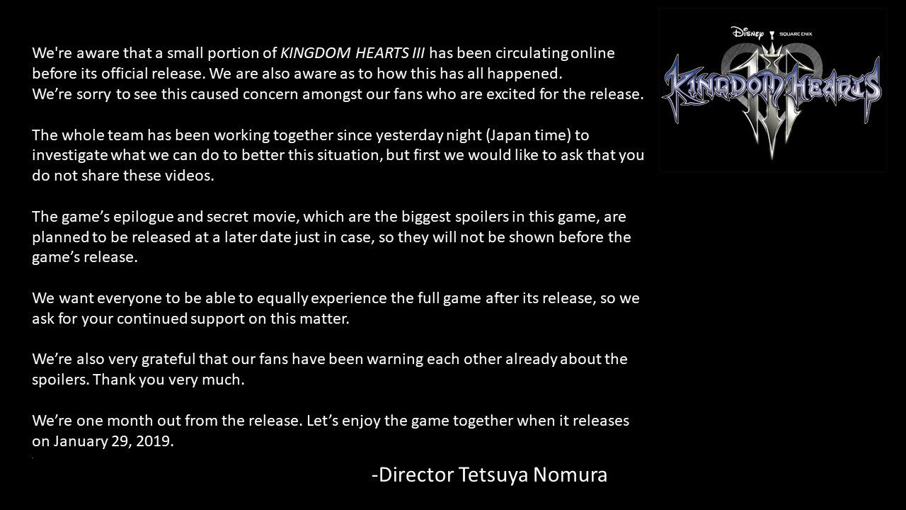 Režisieriaus pareiškimas „Kingdom Hearts“ 3