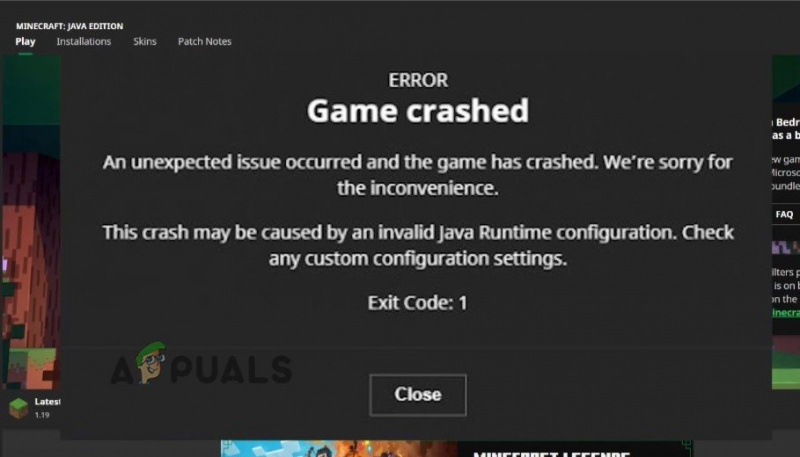 Javítás: „Kilépési kód: 1” Összeomlási hiba a Minecraft Java kiadáson