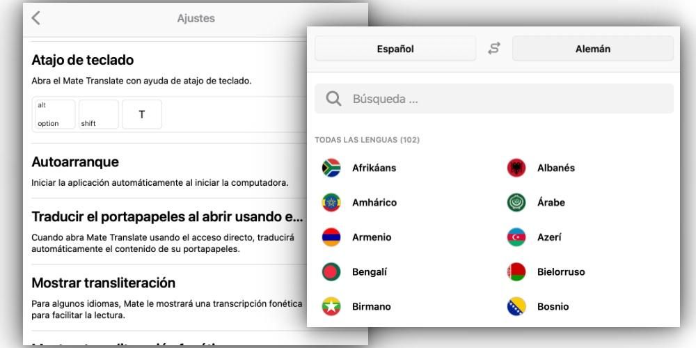 Postavke i jezici Mate Translate Mac