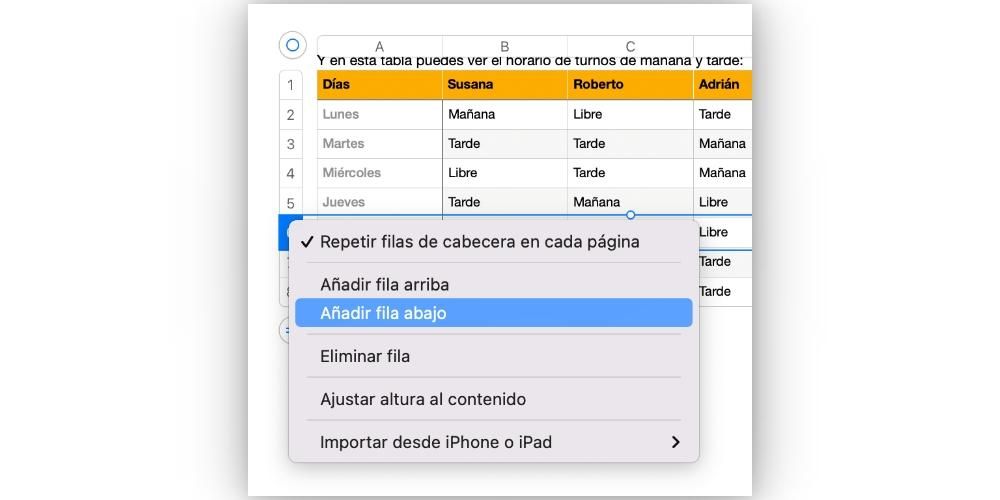 tabelas de opções páginas mac