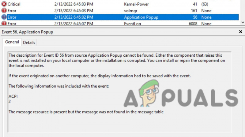 Javítás: „56-os eseményazonosító, alkalmazás előugró ablak” hibaüzenet Windows rendszeren